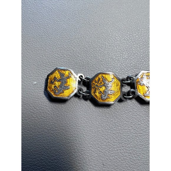Vintage Sterling Silver Siam Niello Link Bracelet - Yellow Enamel, Thailand - Picture 11 of 16